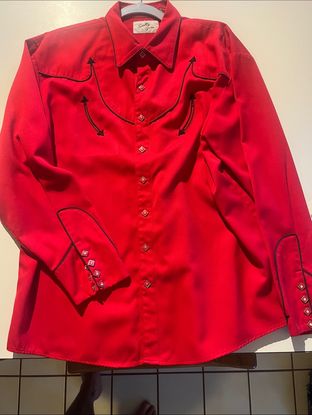 Scully Bright Red Western Shirt with Black Piping